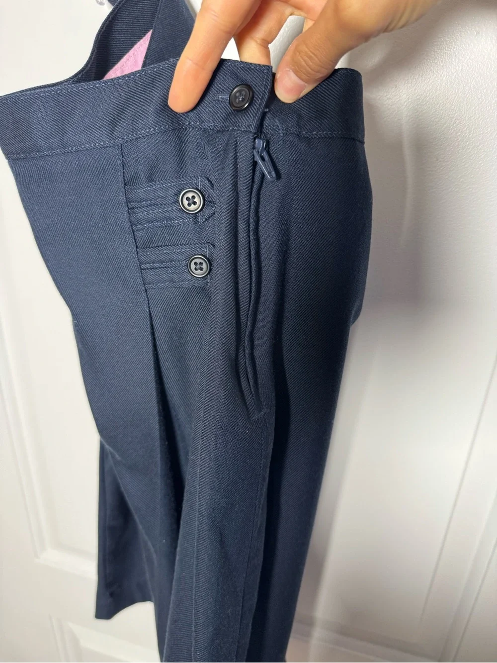 Lands’ End Navy A-Line Skirt Button Detail Side Zip Size 2 Classic
